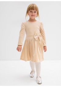 bonprix - Sukienka aksamitna. Typ kołnierza: kokarda. Kolor: beżowy #3