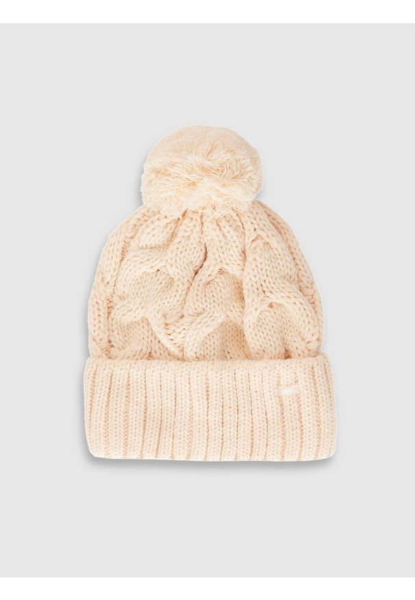 4f - 4F Czapka zimowa z dodatkiem wełny damska - beżowa M. Kolor: beżowy. Materiał: wełna. Sezon: zima. Styl: casual, klasyczny