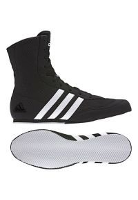 Adidas - Buty bokserskie adidas Box Hog 2 FX0561 czarne. Wysokość cholewki: przed kostkę. Zapięcie: pasek. Kolor: czarny. Materiał: tkanina, syntetyk, zamsz, materiał. Szerokość cholewki: normalna. Wzór: paski #5