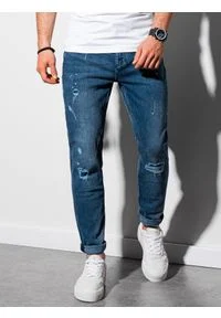 Ombre Clothing - Spodnie męskie jeansowe z przetarciami SLIM FIT P935 - niebieskie - XXL. Kolor: niebieski. Materiał: jeans #4
