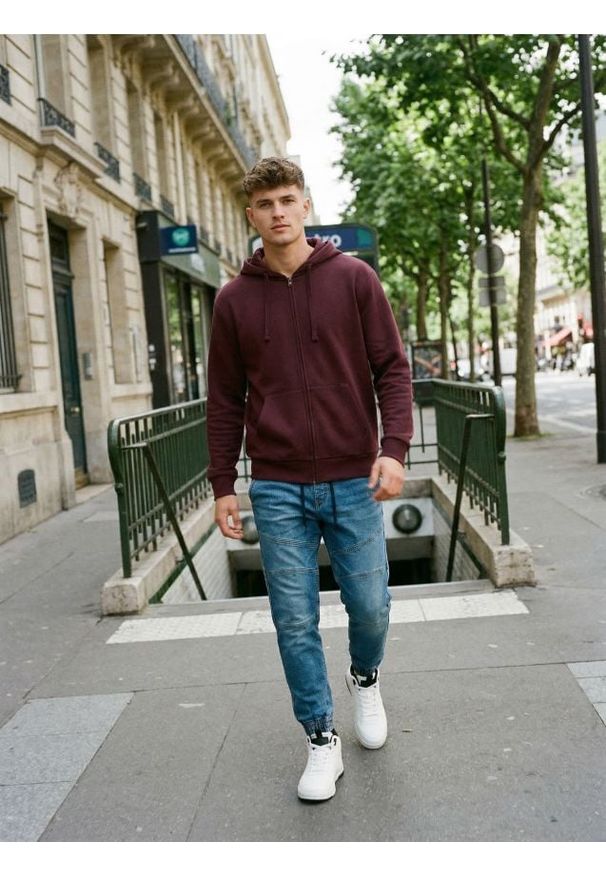 Sinsay - Rozpinana bluza z kapturem - bordowy. Typ kołnierza: kaptur. Kolor: czerwony