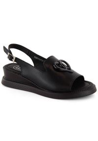 Skórzane sandały na koturnie Filippo W PAW534A czarne. Kolor: czarny. Materiał: skóra ekologiczna. Sezon: lato. Obcas: na koturnie #1