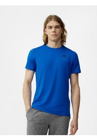 4f - Koszulka treningowa szybkoschnąca męska. Kolor: niebieski. Materiał: dzianina, włókno, skóra. Sport: fitness