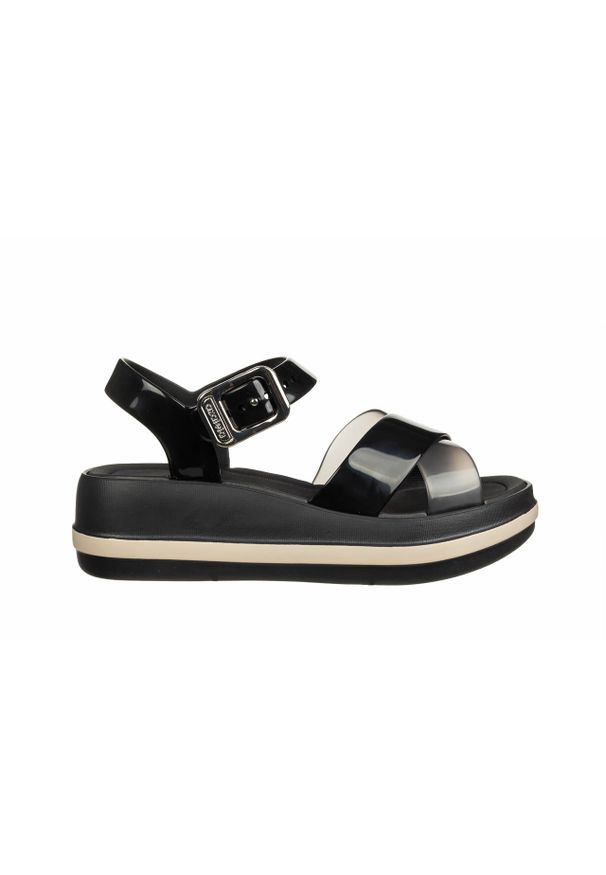 Sandały Azaleia Marie Sandal Plat Fem Black 198049, Czarny, Tworzywo. Okazja: na co dzień. Zapięcie: klamry. Kolor: czarny. Materiał: tworzywo sztuczne. Wzór: paski. Styl: casual, sportowy