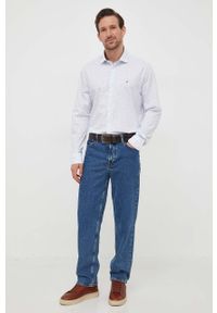 TOMMY HILFIGER - Tommy Hilfiger koszula bawełniana męska kolor niebieski slim z kołnierzykiem włoskim. Typ kołnierza: kołnierzyk włoski. Kolor: niebieski. Materiał: bawełna #4