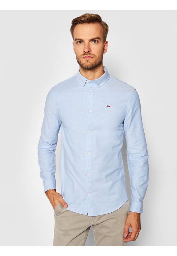 Tommy Jeans Koszula Stretch Oxford DM0DM09594 Błękitny Slim Fit. Kolor: niebieski. Materiał: bawełna