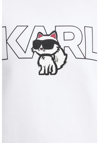Karl Lagerfeld - KARL LAGERFELD Biała bluza damska Ikon z nadrukiem, Rozmiar XS. Typ kołnierza: dekolt w karo. Kolor: biały. Materiał: bawełna. Wzór: nadruk. Styl: klasyczny #4