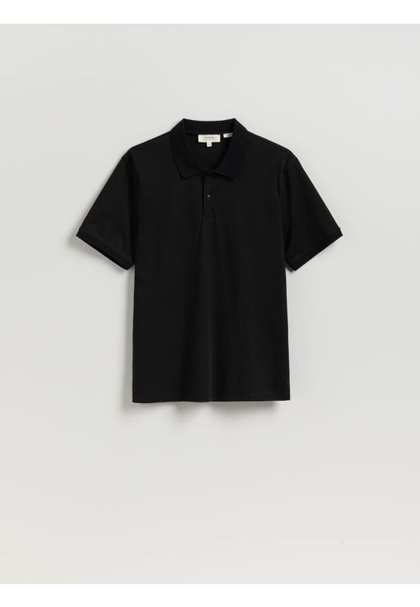 Reserved - Polo z merceryzowanej bawełny - czarny. Typ kołnierza: polo. Kolor: czarny. Materiał: bawełna