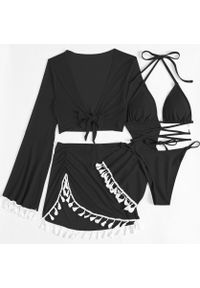 Intica - Komplet bikini z pareo i wielofunkcyjnym topem na plażę Maili. Kolor: czarny. Materiał: materiał. Wzór: aplikacja