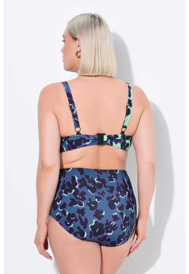 ULLA POPKEN - Damskie Bikini wzór plamek miękkie miseczki drapowany fason z recyklingu. Kolekcja: plus size. Kolor: zielony, niebieski, wielokolorowy. Materiał: poliester, elastan, poliamid, materiał