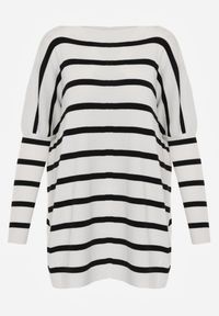 Renee - Biały Oversizowy Sweter z Rękawami o Fasonie Nietoperz i Wzorem w Paski Eistauma. Kolor: biały. Wzór: paski #6