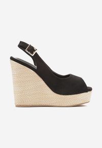 Renee - Czarne Sandały Slingback z Imitacji Zamszu na Koturnie Daldiva. Okazja: na co dzień. Zapięcie: pasek. Kolor: czarny. Materiał: zamsz. Obcas: na koturnie. Styl: casual, elegancki #4