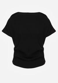 Renee - Czarny T-shirt z Bawełny z Dekoltem Łódką i Drapowaniem w Pasie Savalira. Typ kołnierza: dekolt w łódkę. Kolor: czarny. Materiał: bawełna. Styl: klasyczny #8