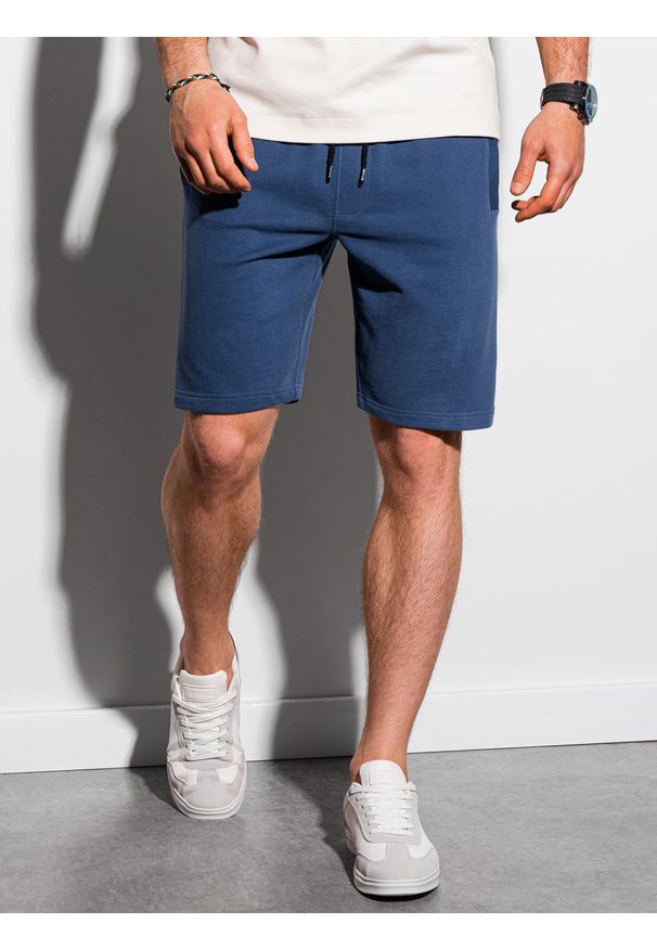 Ombre Clothing - Krótkie spodenki męskie dresowe W291 - ciemnoniebieskie - XXL. Kolor: niebieski. Materiał: dresówka. Długość: krótkie. Styl: klasyczny