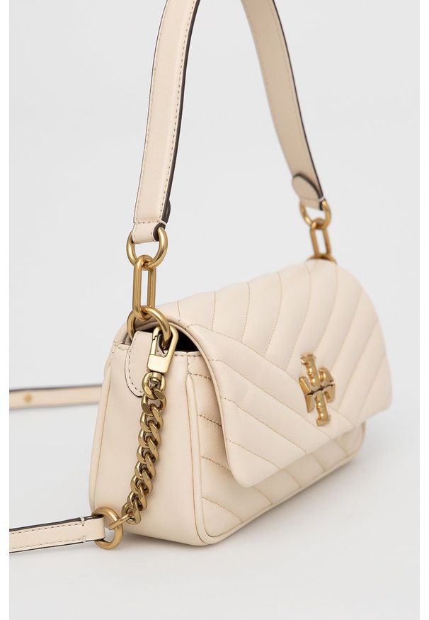 Tory Burch torebka skórzana kolor beżowy. Kolor: beżowy. Materiał: skórzane