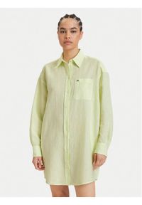 Tommy Jeans Sukienka koszulowa DW0DW22344 Zielony jasny Relaxed Fit. Kolor: zielony. Materiał: len. Typ sukienki: koszulowe #1