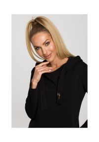 MOE - Sukienka jak długa bluza z kapturem czarna bawełna premium. Okazja: na spacer, na co dzień. Typ kołnierza: kaptur. Kolor: czarny. Materiał: bawełna. Typ sukienki: sportowe. Styl: casual, sportowy. Długość: maxi #2