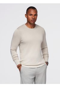 Ombre Clothing - Sweter męski z okrągłym dekoltem z elastycznej dzianiny o klasycznym splocie - beżowy V3 - Rozmiar: XL. Okazja: na co dzień. Kolor: beżowy. Materiał: dzianina. Wzór: ze splotem. Styl: klasyczny