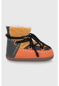 Inuikii - Śniegowce skórzane. Nosek buta: okrągły. Zapięcie: sznurówki. Kolor: pomarańczowy. Materiał: skóra