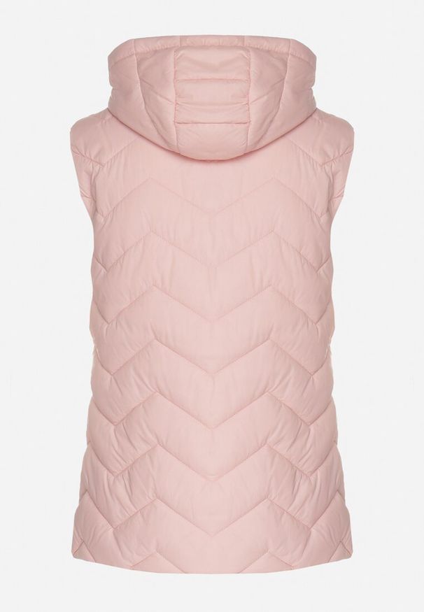 Born2be - Różowa Kamizelka Pikowana z Odpinanym Kapturem Ariluna. Okazja: na co dzień. Kolor: różowy. Materiał: jeans. Styl: casual, sportowy, elegancki
