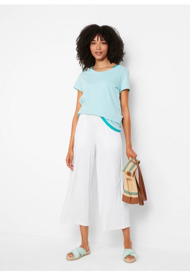 bonprix - Spodnie z dżerseju 7/8, z lejącej mieszanki wiskozy. Kolor: biały. Materiał: jersey, wiskoza