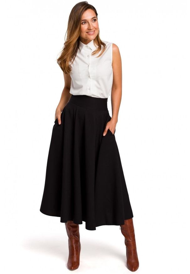 Style - Rozkloszowana spódnica z zaznaczoną talią. Materiał: len, materiał