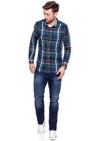 Wrangler - KOSZULA WRANGLER LS 1PKT SHIRT NAVY W5953T835. Kolor: wielokolorowy. Wzór: kratka #3