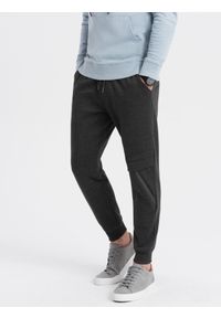 Ombre Clothing - Spodnie męskie dresowe z przeszyciem i zamkiem na nogawce - grafitowy melanż V2 - Rozmiar: XXL. Kolor: szary. Materiał: dresówka. Wzór: melanż