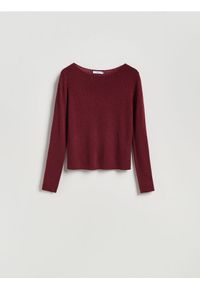Reserved - Sweter z błyszczącą aplikacją - bordowy. Kolor: czerwony. Materiał: wełna, dzianina. Wzór: aplikacja