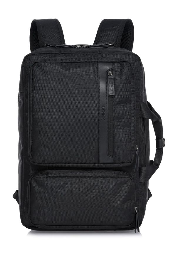 Ochnik - Czarny męski plecak i torba podróżna 2w1. Kolor: czarny. Materiał: nylon