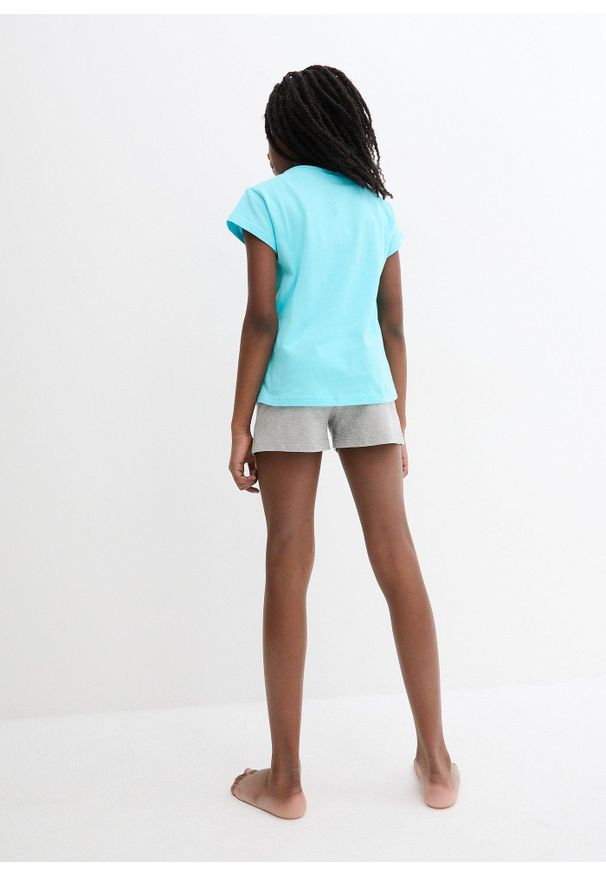 bonprix - Piżama z krótkimi spodenkami z miękkiej bawełny (2 szt.). Kolor: niebieski. Materiał: bawełna. Długość: krótkie. Wzór: nadruk, motyw z bajki