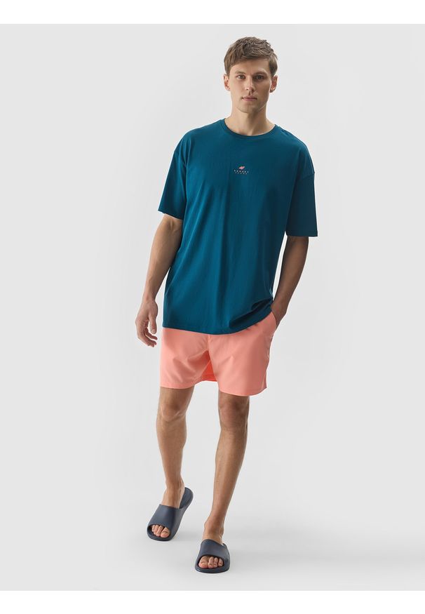 4f - 4F T-shirt z nadrukiem męski - morski L. Okazja: na co dzień. Kolor: turkusowy. Materiał: jersey, dzianina, bawełna. Wzór: nadruk. Styl: casual, klasyczny, sportowy