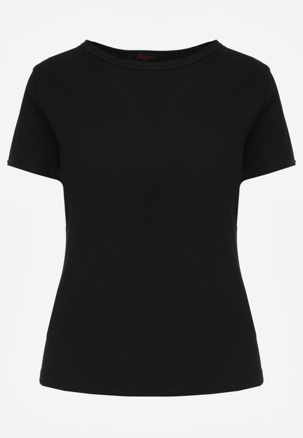 Renee - Czarny Bawełniany T-shirt o Dopasowanym Kroju z Prążkowanego Materiału Lailya. Kolor: czarny. Materiał: materiał, bawełna, prążkowany. Styl: elegancki