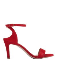 Marco Shoes Eleganckie sandały z naturalnego zamszu czerwone. Kolor: czerwony. Materiał: zamsz. Styl: elegancki