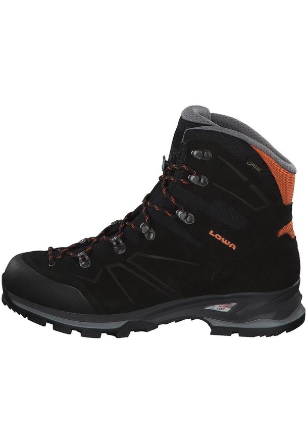 Buty trekkingowe męskie Lowa Baldo Gtx. Wysokość cholewki: za kostkę. Kolor: czarny, pomarańczowy, wielokolorowy. Materiał: zamsz, tkanina, materiał. Szerokość cholewki: normalna. Sport: turystyka piesza