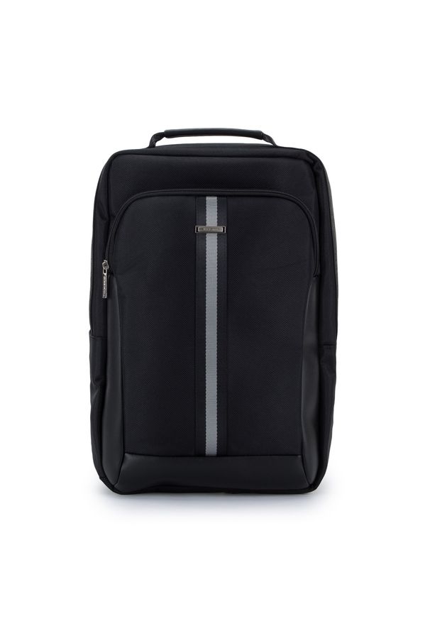 Wittchen - Męski plecak na laptopa 17” z tasiemką czarny. Kolor: czarny. Materiał: poliester. Wzór: aplikacja. Styl: sportowy, elegancki