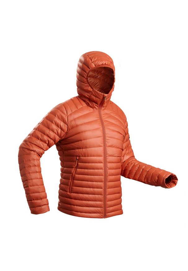 FORCLAZ - Kurtka trekkingowa męska puchowa Forclaz MT100 - 5°C. Typ kołnierza: kaptur. Kolor: brązowy. Materiał: puch
