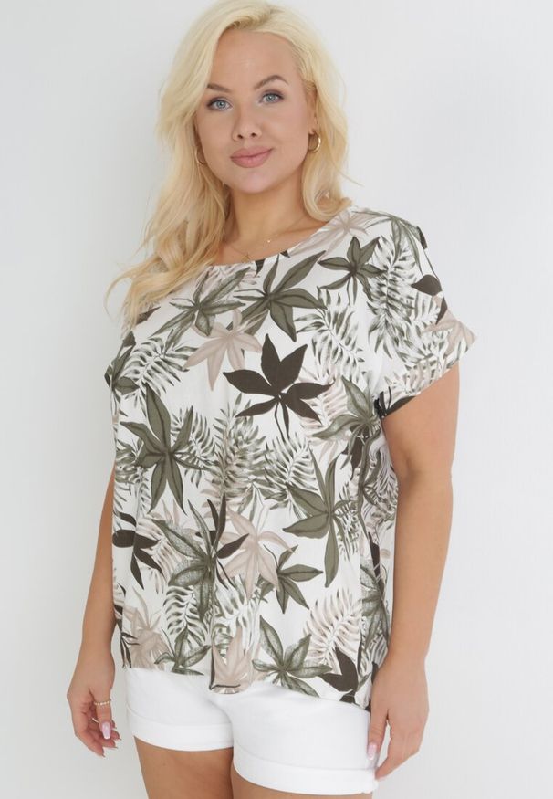 Born2be - Ciemnozielona Bluzka Bawełniana w Fantazyjny Print Jellu. Kolor: zielony. Materiał: bawełna. Wzór: nadruk. Sezon: lato