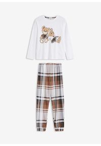 bonprix - Piżama z czystej bawełny (2 części). Kolor: biały. Materiał: bawełna. Wzór: nadruk #2