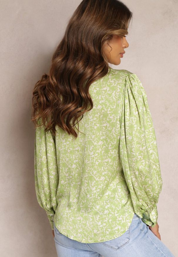 Renee - Zielona Kwiecista Koszula z Bufiastym Rękawem z Mankietem Aris. Kolor: zielony. Styl: klasyczny