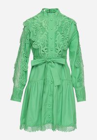 Born2be - Zielona Sukienka Evenope. Kolor: zielony. Materiał: materiał, koronka. Wzór: aplikacja, koronka. Styl: klasyczny. Długość: mini #5