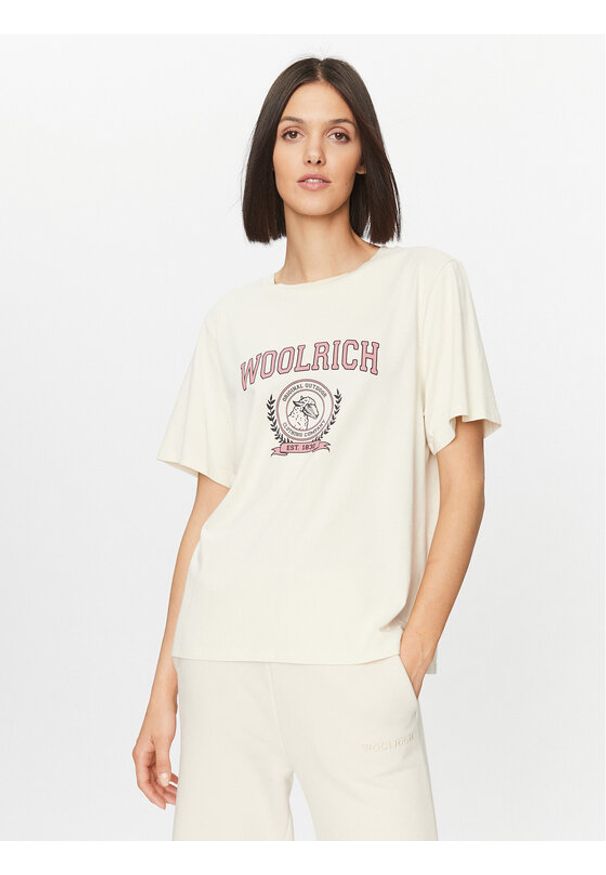 Woolrich T-Shirt Ivy CFWWTE0080FRUT3333 Écru Regular Fit. Materiał: bawełna