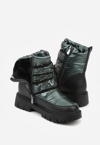 Born2be - Ciemnozielone Śniegowce na Rzepy Theman. Wysokość cholewki: za kostkę. Zapięcie: rzepy. Kolor: zielony. Materiał: materiał. Szerokość cholewki: normalna #6