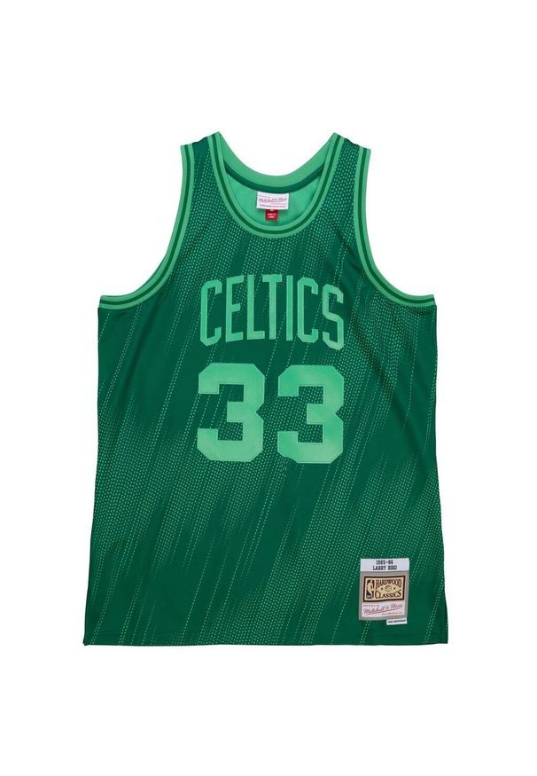 Mitchell & Ness - Monochromatyczny dżersej Boston Celtics Swingman 1985/86. Kolor: zielony. Materiał: jersey. Wzór: jednolity. Sport: koszykówka