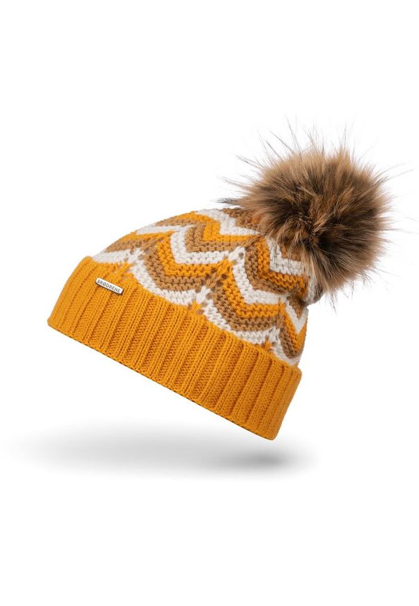BRODRENE - Czapka zimowa z pomponem Brodrene CZ30 żółta. Kolor: żółty. Materiał: materiał. Sezon: zima. Styl: elegancki