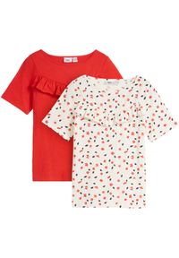 bonprix - Shirt dziewczęcy z bawełny organicznej (2 szt.). Kolor: biały. Materiał: bawełna. Wzór: nadruk