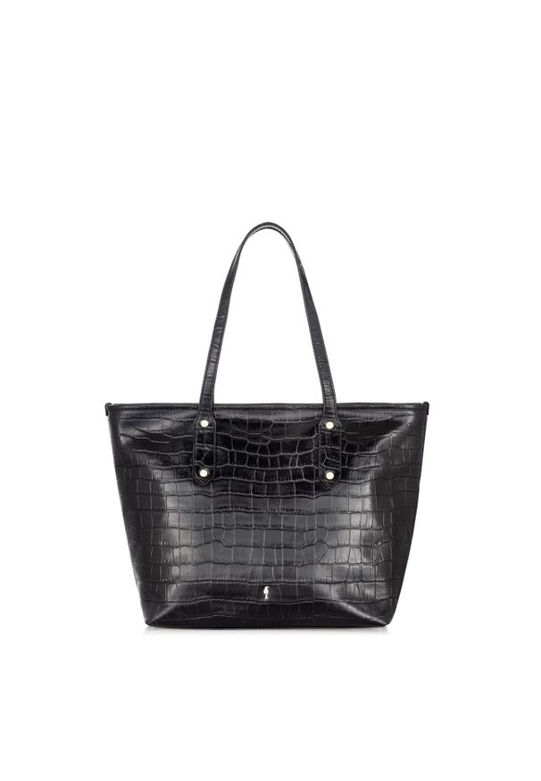 Ochnik - Torebka damska. Kolor: czarny. Wzór: motyw zwierzęcy. Materiał: skórzane. Styl: elegancki. Rodzaj torebki: na ramię