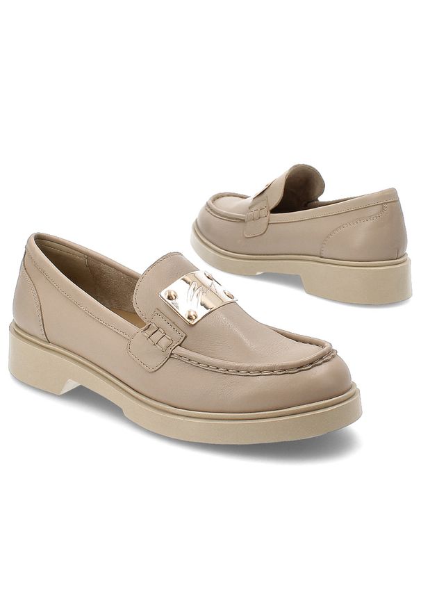 Beżowe Mokasyny Nessi Stylowe Wsuwane Obuwie Damskie. Zapięcie: bez zapięcia. Kolor: beżowy. Materiał: skóra. Styl: elegancki