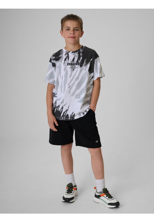 4f - 4F T-shirt loose z nadrukiem chłopięcy - szary 122/128 (6-8 lat). Okazja: na uczelnię, na co dzień, na spacer. Kolor: szary. Materiał: materiał, bawełna, dzianina. Wzór: nadruk. Sezon: lato. Styl: casual