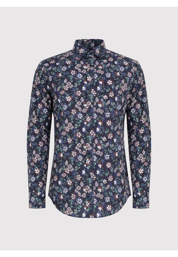 Pako Lorente - PAKO LORENTE – Granatowa koszula męska w kwiaty. Kolor: niebieski. Materiał: bawełna, elastan. Długość rękawa: długi rękaw. Długość: długie. Wzór: kwiaty